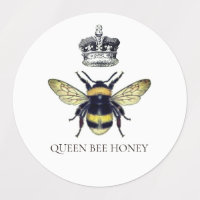 Queen Bee & Crown White Honey Labels