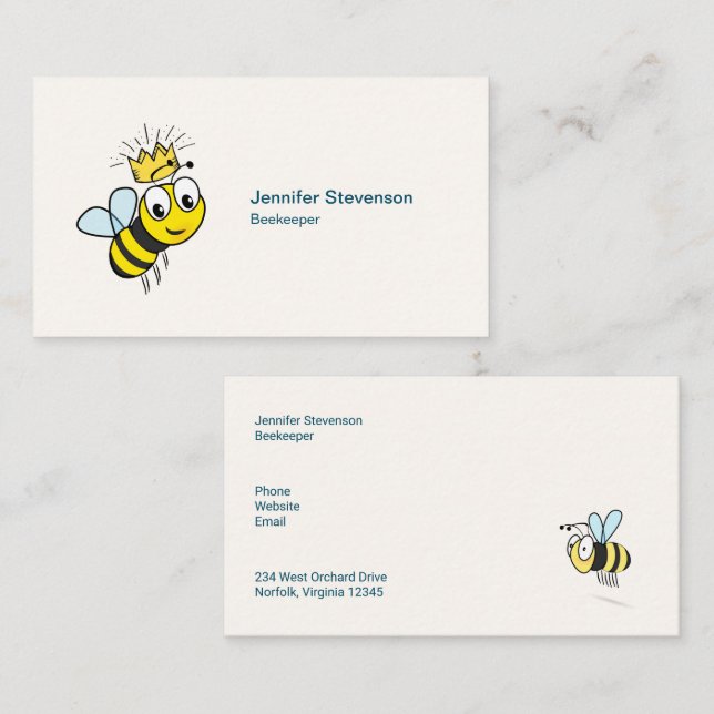 Queen Bee Cute Bumble Bee with Crown Business Card (Front/Back)