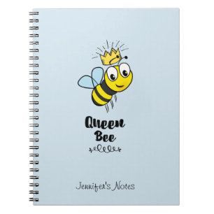 Queen Bee Cute Bumble Bee with Crown Personalised Spiral Notebook