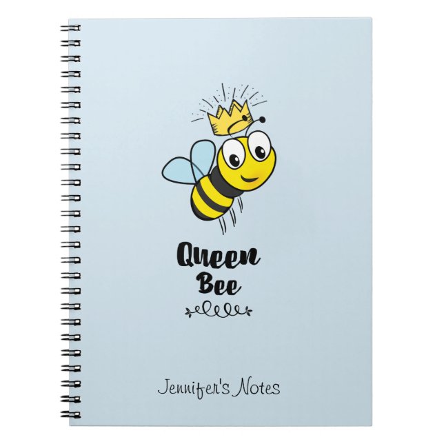 Queen Bee Cute Bumble Bee with Crown Personalised Spiral Notebook (Front)