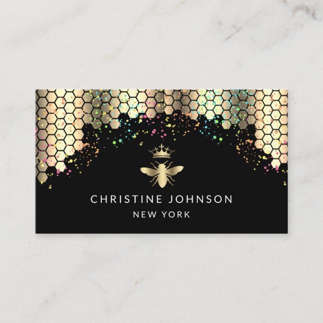 queen bee design on black background business card (Front)