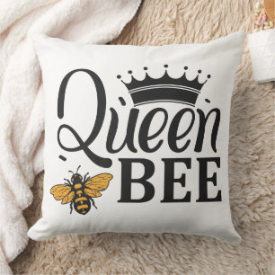 Queen Bee – Elegant Royal Crown and Honey Bee  Cushion
