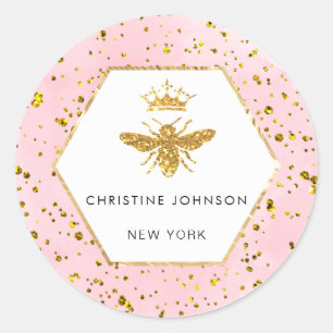• queen bee faux glitter pink watercolor classic round sticker