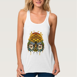 Queen Bee Floral Honeycomb Botanical Garden Art Singlet