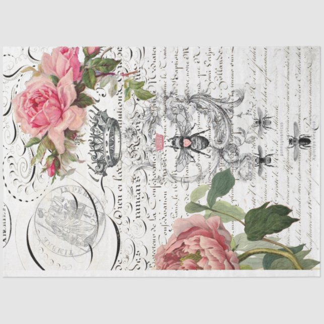 Queen Bee Floral Script Decoupage Sheet (Front)