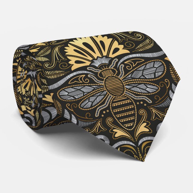 Queen bee garden // embroidery passementerie style tie (Rolled)