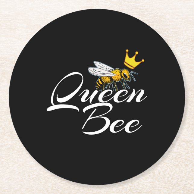 Queen Bee | Gift For Women | Bee Keeper Gifts Round Paper Coaster (Front)