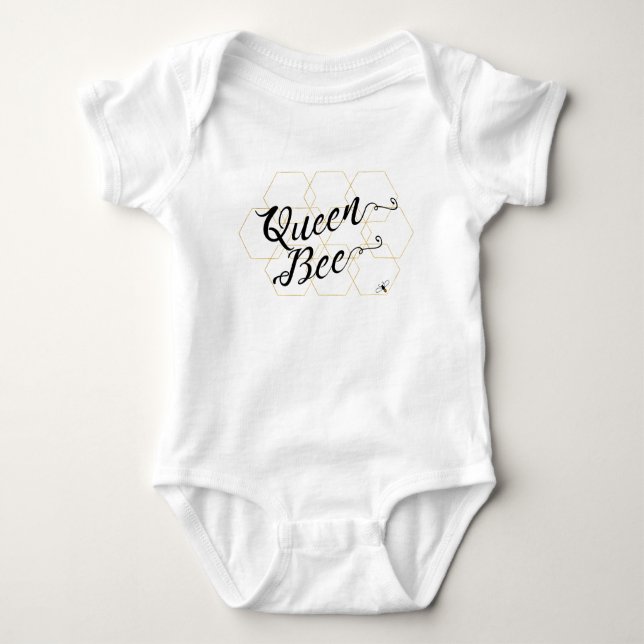 "Queen Bee" Gold Hexies & Bee Baby Bodysuit (Front)