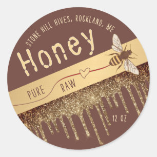 Queen Bee Gold Iridescent Honey Drips with Heart Classic Round Sticker
