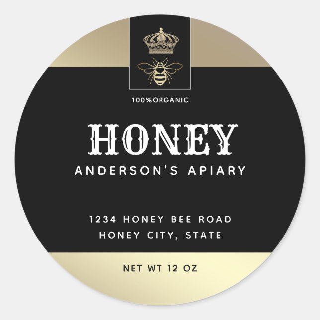 Queen bee gold minimalist honey classic round sticker (Front)