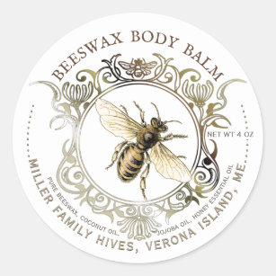 Queen Bee Gold Ornate Frame Beeswax Body Balm Classic Round Sticker