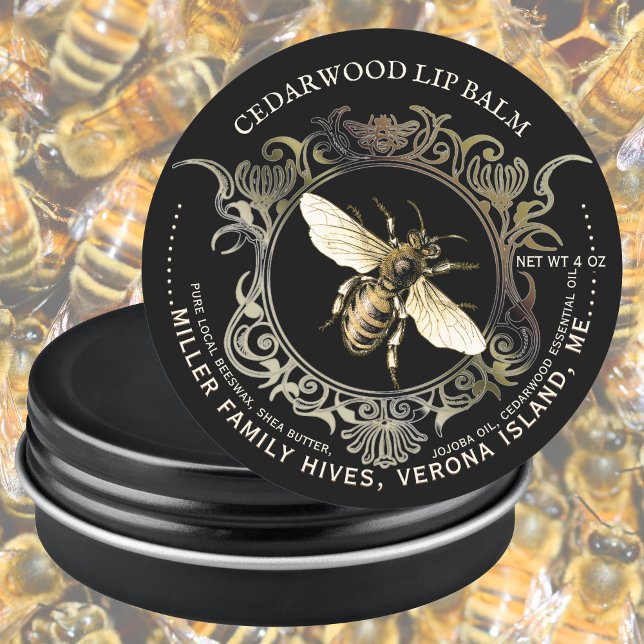 Queen Bee Gold Ornate Frame Beeswax Lip Balm Classic Round Sticker (Creator Uploaded)