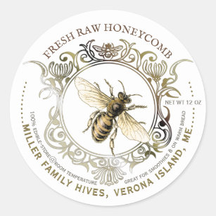 Queen Bee Gold Ornate Frame Fresh Raw Honeycomb Classic Round Sticker