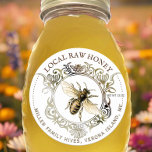 Queen Bee Gold Ornate Frame Raw Honey  Classic Round Sticker<br><div class="desc">Raw honey label with Old World fonts in an ornate,  vintage frame with a metallic gold/taupe gradient and vintage queen bee illustration. Edit this beautiful label to use for other hive products such as lip/body balms,  soaps,  honeycomb.</div>