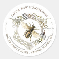 Queen Bee Gold Ornate Frame Raw Honeycomb Label