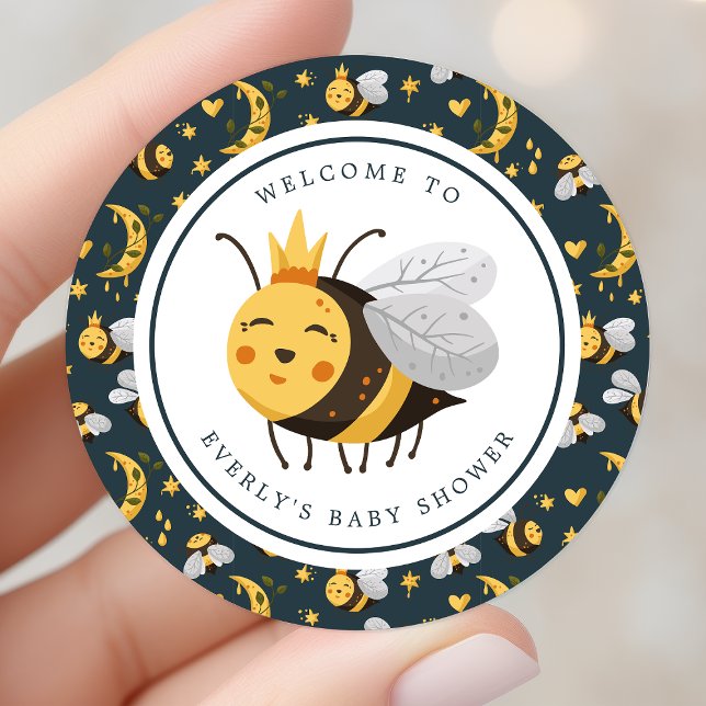 Queen Bee Honey Bee Cute Baby Shower Classic Round Sticker (Creator Uploaded)