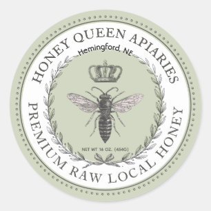 Queen Bee Honey Crown Wreath Dotted Border Classi Classic Round Sticker
