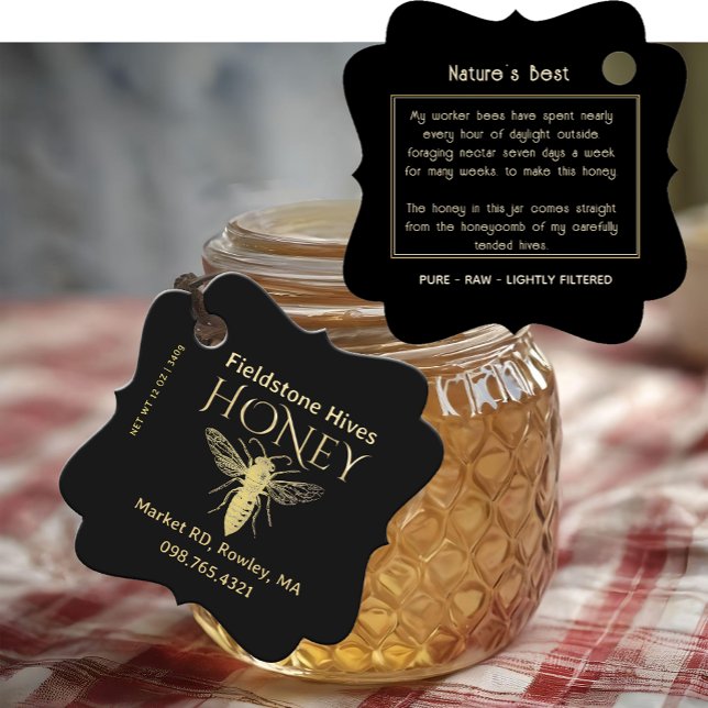 Queen Bee Honey Gold Vintage Bee Label Tag (Creator Uploaded)