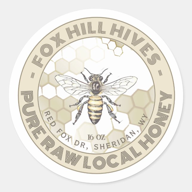 Queen Bee Honey Honeycomb on White Label (Front)