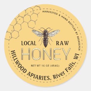 Queen Bee Honey Jar Label Local Raw Hand Bottled 