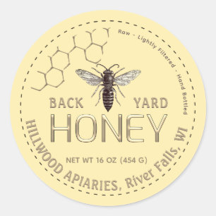 Queen Bee Honey Jar Label Raw Back Yard Honey