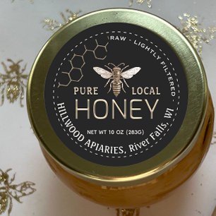 Queen Bee Honey Jar Label Raw Local Honey Black