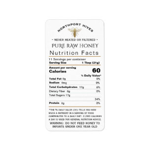Queen Bee Honey Nutrition Fact with Infant Warning Label