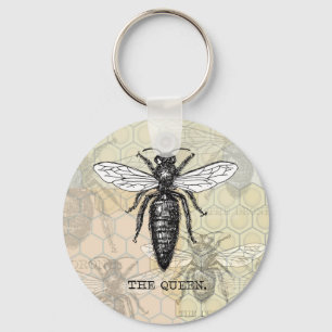 Queen Bee Illustration Bug Insect Key Ring