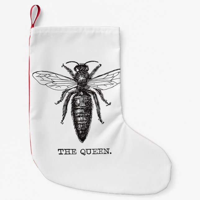 Queen Bee Illustration Classic Drawing Small Christmas Stocking (Front)