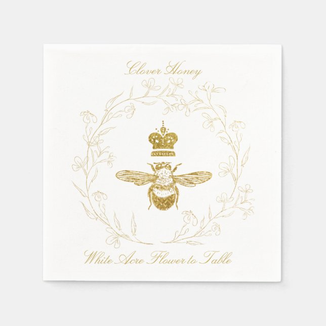 Queen Bee in a Floral Wreath Paper Napkin (Front)