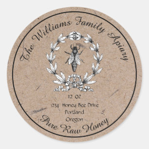 Queen Bee Kraft Paper Honey Apiary   Raw Honey Classic Round Sticker