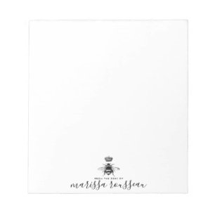 Queen Bee Logo Crown Handwritten Script Name Notepad