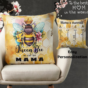 Queen Bee-Mama-Custom Kid's Name-Honeycomb-Hunnies Cushion