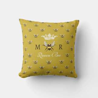 Queen Bee Modern Vintage Monogram Throw Pillow