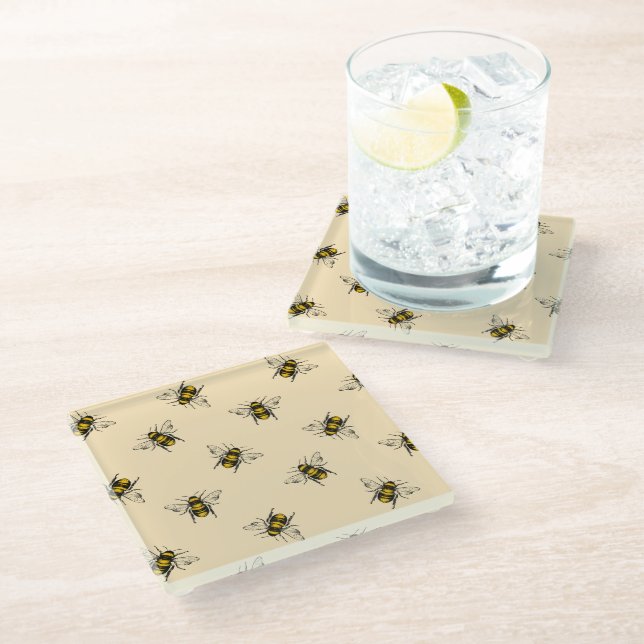Queen Bee Pattern Glass Coaster (Angled)