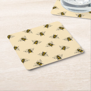 Queen Bee Pattern Square Paper Coaster