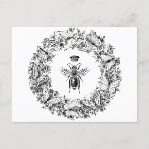 Queen Bee Save the Bees Butterfly Wreath Postcard