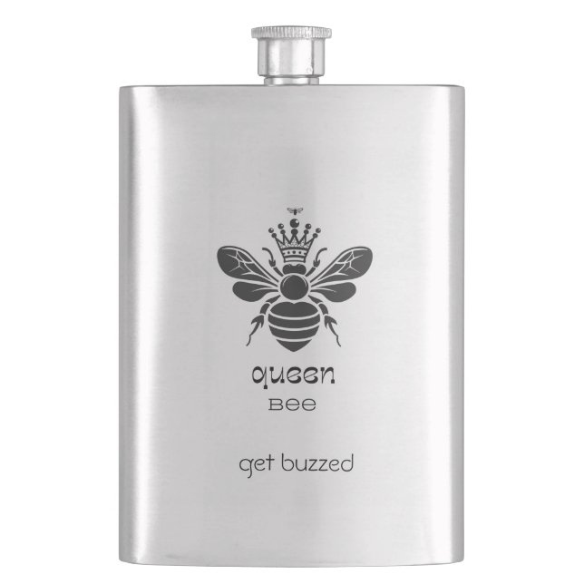 Queen Bee "Stay Buzzed" Stainless Steel Hip Flask (Front)
