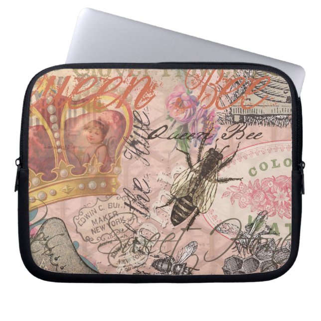 Queen Bee Vintage Beautiful Collage Laptop Sleeve (Front)