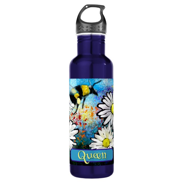 Queen Bee Whimsical Bumblebee Daisies Personalised 710 Ml Water Bottle (Front)