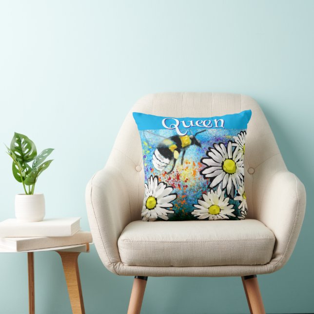 Queen Bee Whimsical Bumblebee Daisies Personalised Cushion (Chair)