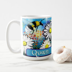 Queen Bee Whimsical Bumblebee Daisies Personalized Coffee Mug
