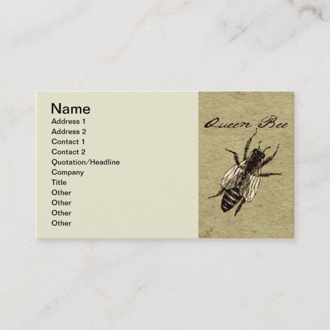 Queen Bee Wildlife Flying Bug Insect Business Card (Front)