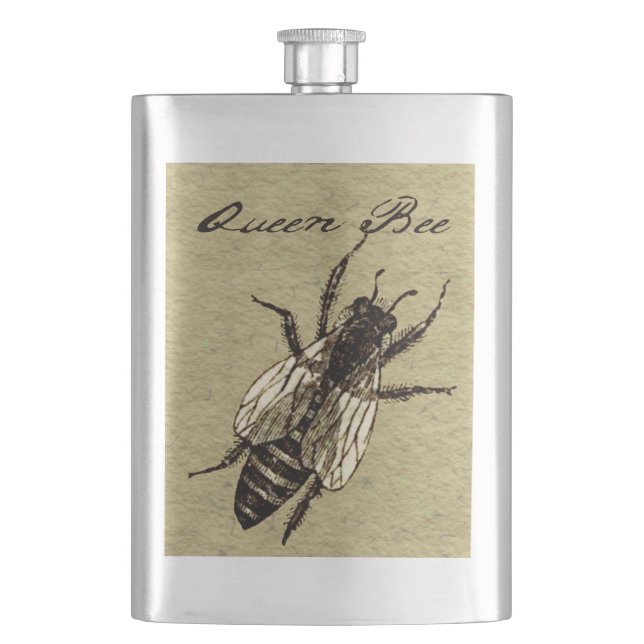 Queen Bee Wildlife Flying Bug Insect Hip Flask (Front)