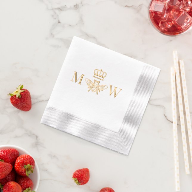 Queen Bee With Crown Couple 2 Initial Monogram Foil Napkins (Insitu (Strawberry))