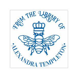 Queen Bee With Crown “From the library of” #2 Name Self-inking Stamp