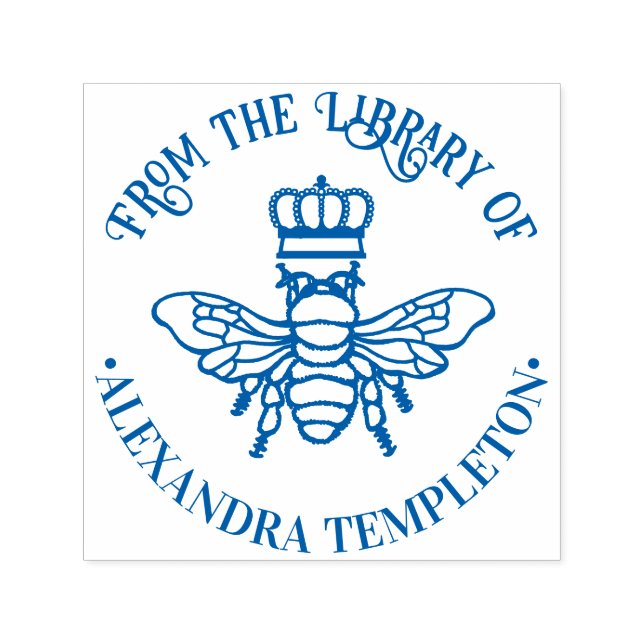Queen Bee With Crown “From the library of” #2 Name Self-inking Stamp (Design)
