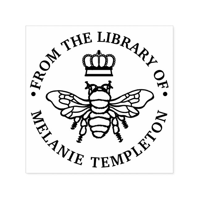 Queen Bee With Crown “From the library of” Name Self-inking Stamp (Design)