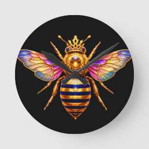 Queen Bee With Crown Round Clock