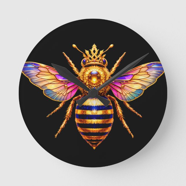 Queen Bee With Crown Round Clock (Front)